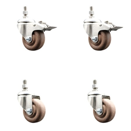 Service Caster 3.5 Inch 316SS High Temp Glass Filled Nylon 3/8 Inch Stem Caster Lck Brake, 2PK SS316TSTTL20S3514-GFNSHT-381615-2-S2